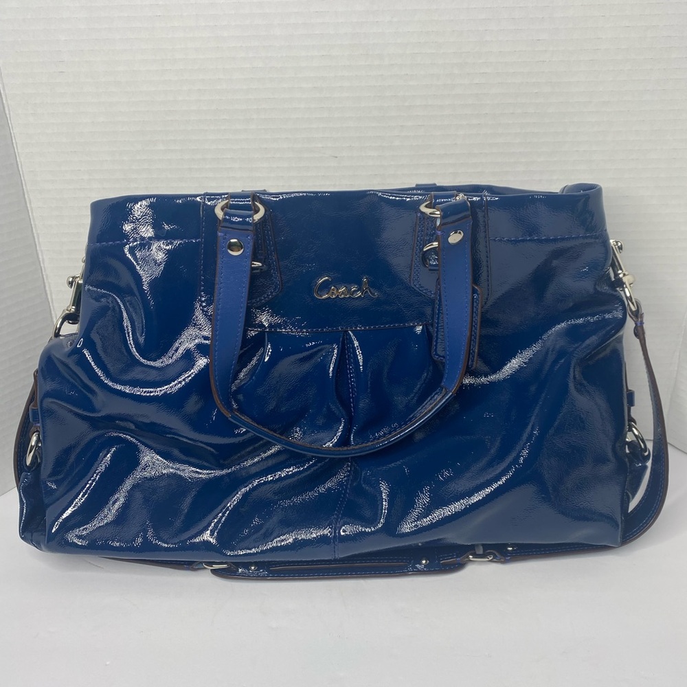 Coach Shiny Navy Blue Leather Shoulder Bag